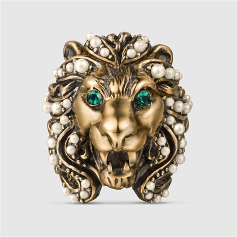 gucci ring with lion head|gucci heart and cross ring.